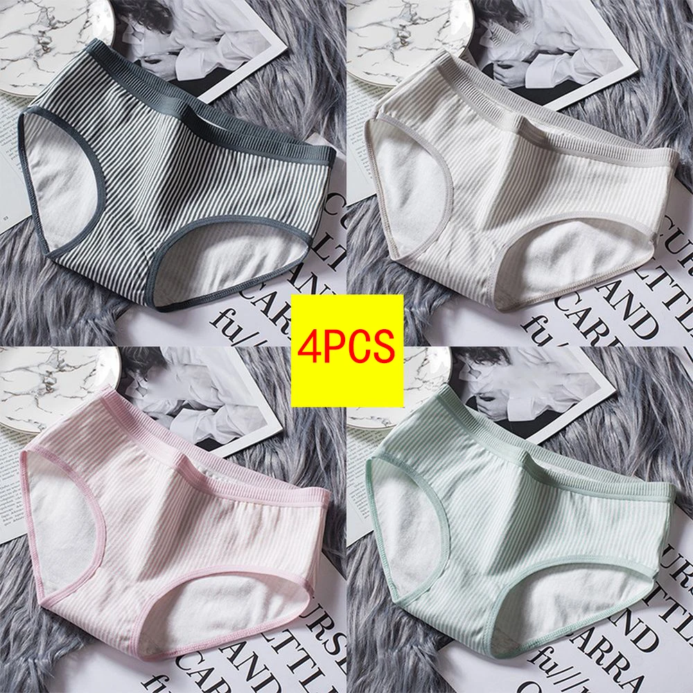 Lynmiss 4pcs 100% Cotton Panties Solid Color Women Panties Underpant Girl Cute Women's Panties Lingeries Japan Mid-waist Briefs