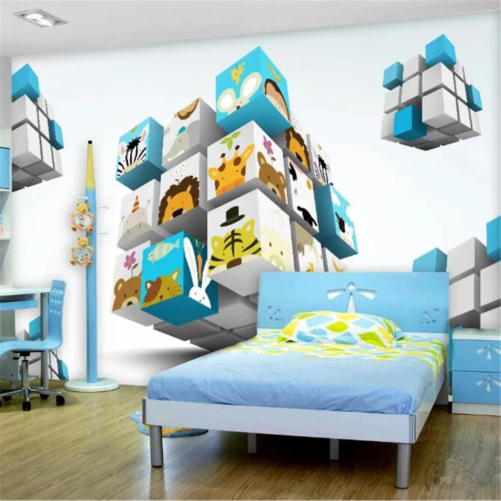 

Milofi custom stereo cube cartoon animal avatar children's room 3D mural background wall large wallpaper wall covering