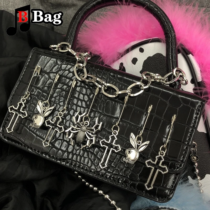 Harajuku Gothic Woman Shoulder Bag Moto Spice Girls Metal Punk Handbags Cross Spider Rabbit Dark Messenger Bag Purses Female