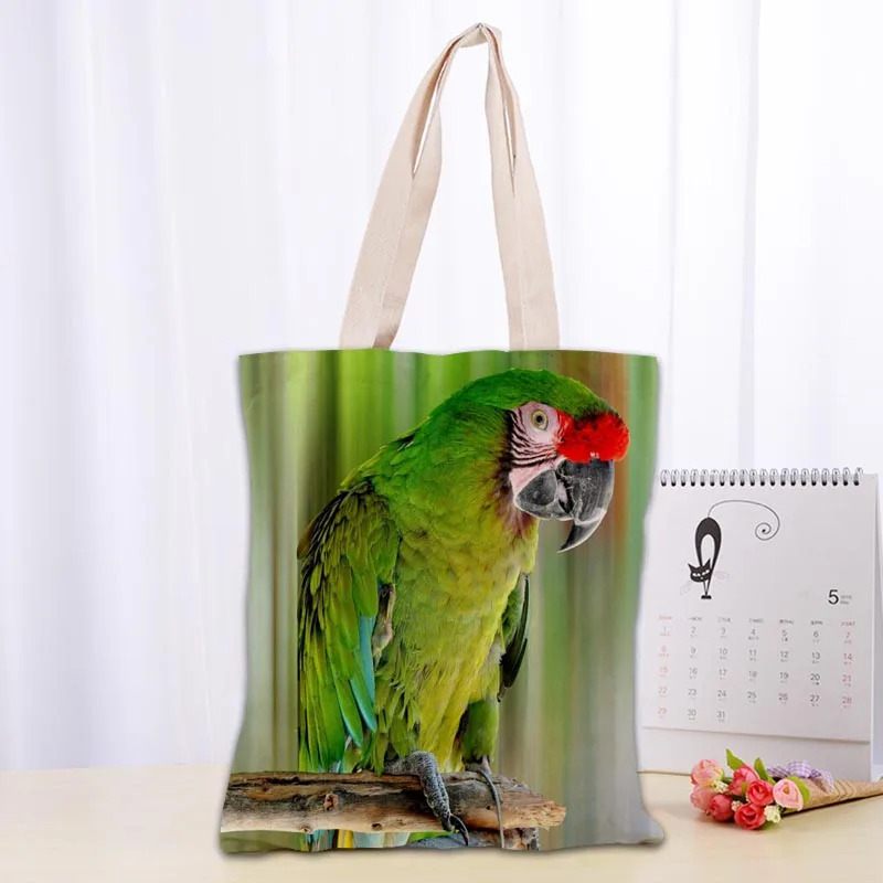 Custom Animal Parrot Tote Shopping Bags 30x35cm Tote Bag Reusable Handbag Women Shoulder Cloth Pouch Foldable 1009