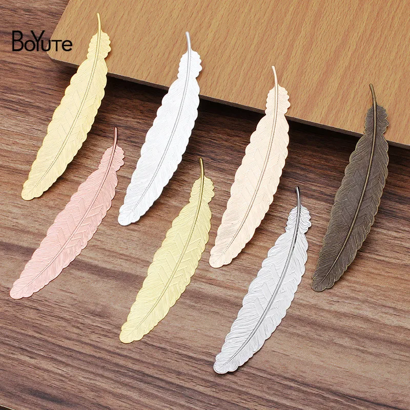 BoYuTe (20 Pieces/Lot) Metal Brass Stamping Plate 110*24MM Big Feather BookMark Diy Jewelry Accessories