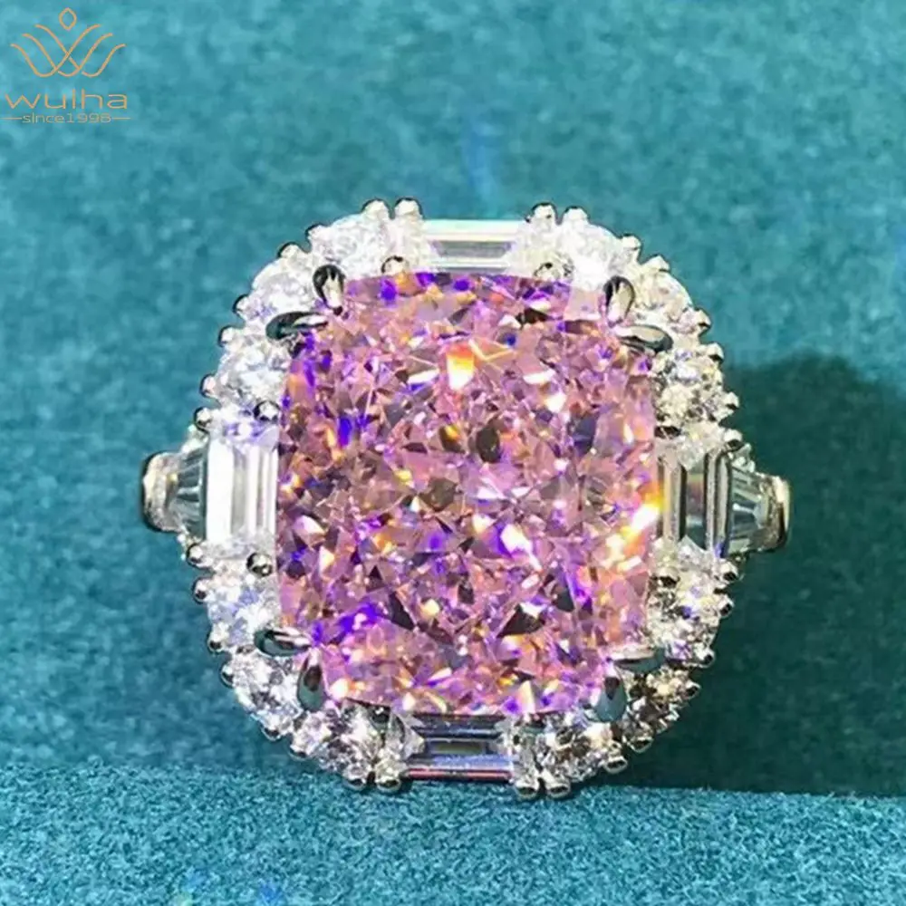 

WUIHA Solid 925 Sterling Silver 3EX Cushion Cut 8CT VVS Pink Created Moissanite Wedding Engagement Customized Ring Fine Jewelry