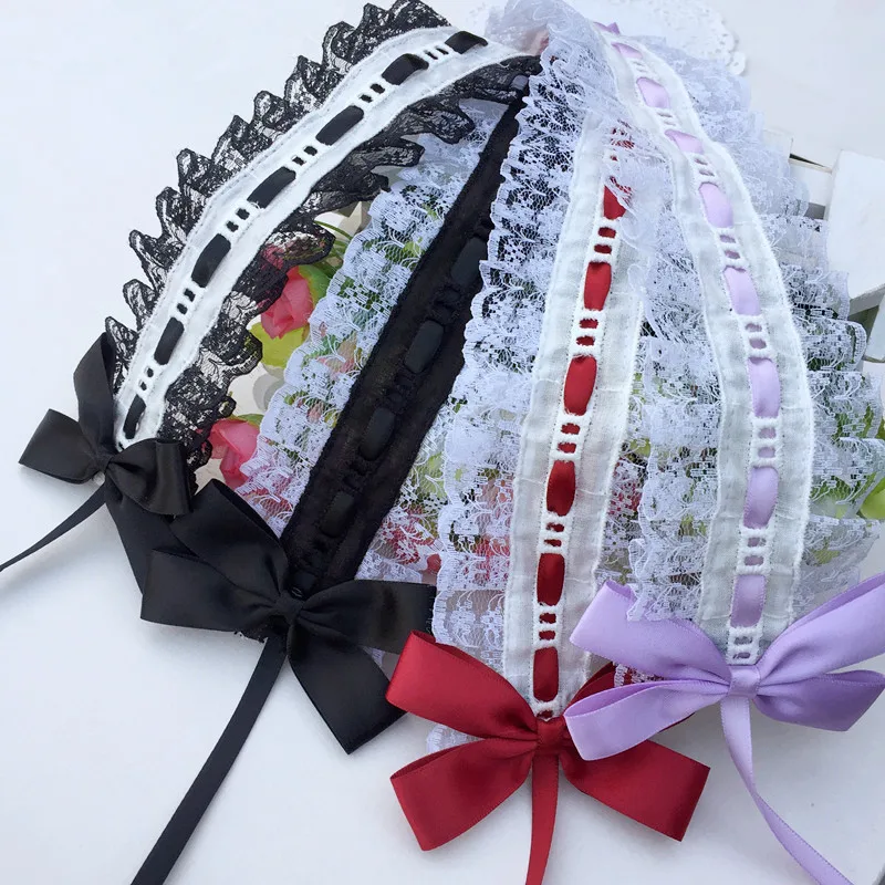 Lolita-diademas con lazo de encaje para niña, diadema para niña, disfraz de fiesta de Cosplay, pajarita, accesorios para el cabello de Anime