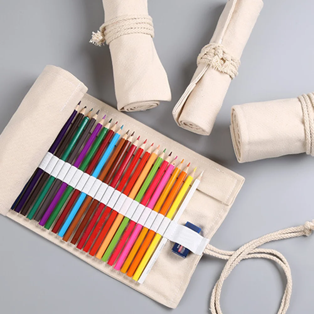12/24/36 Lubang Gadis Anak Laki-laki Pensil Pena Tas Kanvas Roll Stationarry Pemegang Panel