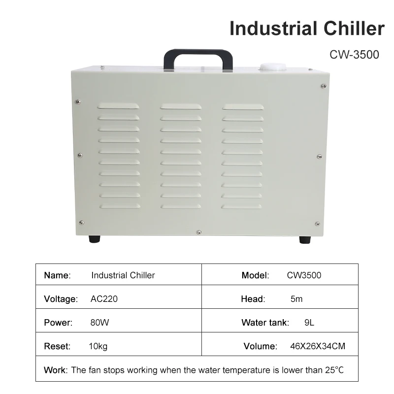 CW-3500 Portable Industrial Water Chiller, Used For Cooling CO2 Laser Cutting Machine Cooling Laser Tube, Used For CNC Motor