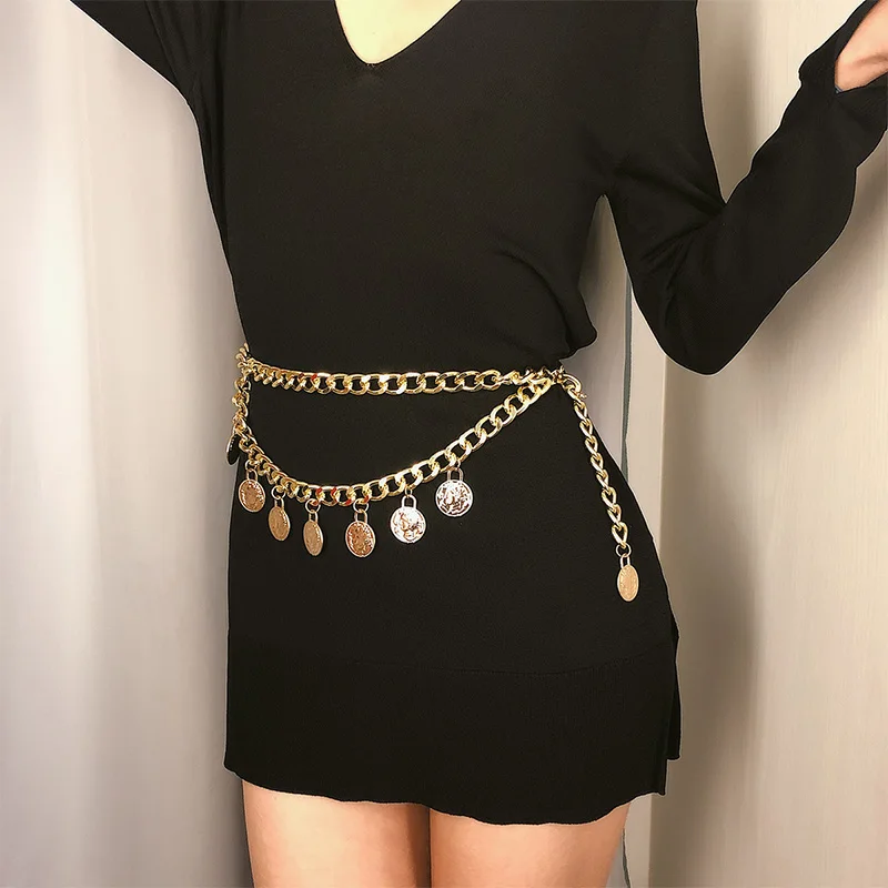 Cinto de corrente de cintura feminina de luxo cor de ouro metal selvagem sexy senhora cintura cadeias banquete vestido encantador senhoras