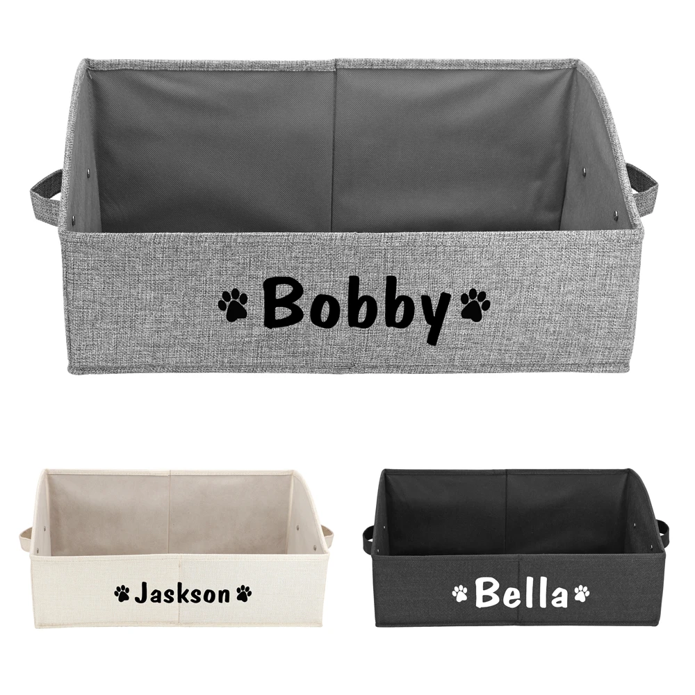 Personalized Dog Cat Toy Storage Box Free Print Name Pet Clothes Storage Basket Foldable Pets Organizer Baskets For Dogs Cats