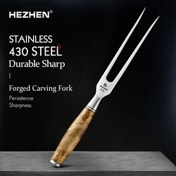 HEZHEN Master Forge Carving Fork Meat Fork 430 Stainless Steel Outdoor Barbecue Utensils Kitchen Tools Beautiful Gift Box