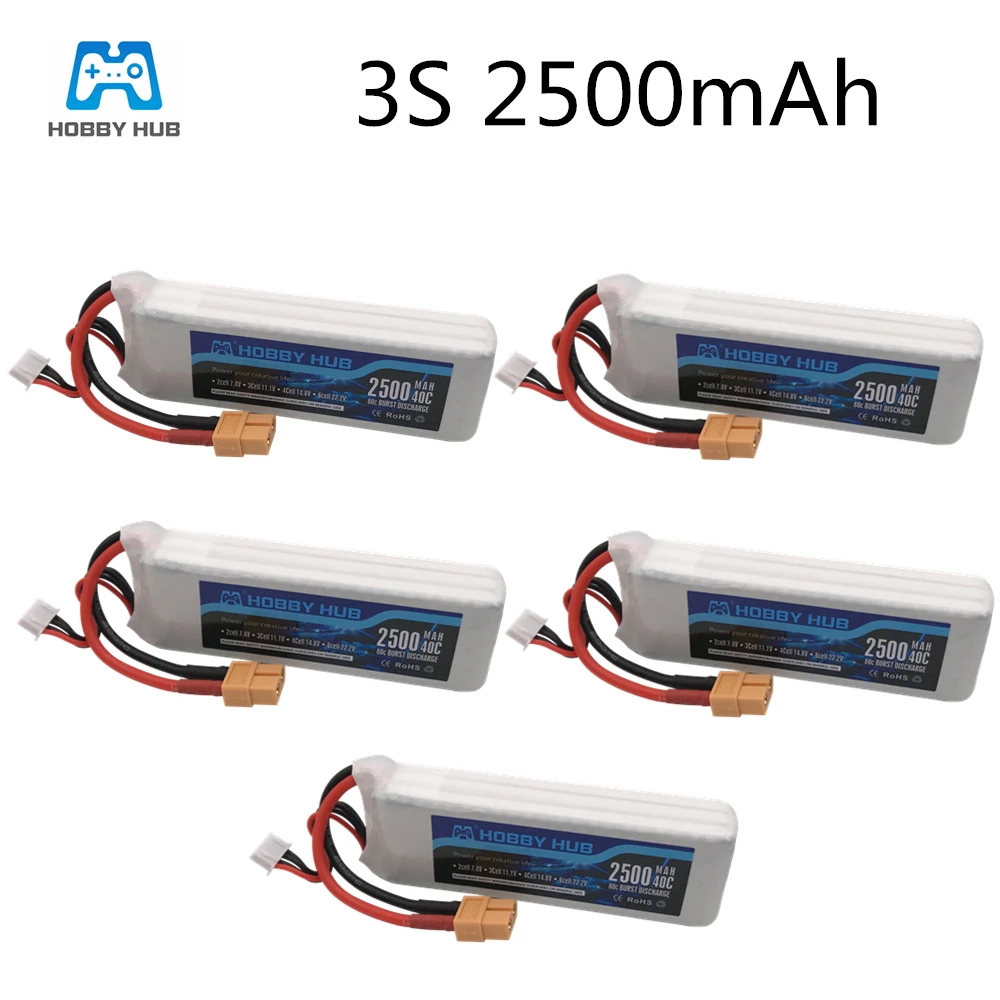 Hobby Hub 3s Lipo Battery 11.1V 2500mAh 40C MAX 80C For Drone RC Car Airplane Halicopter Boat Part Lipo Battery