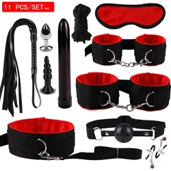 Sexy nylon BDSM Kits Plush Sex Bondage Set Handcuffs Sex Games Whip Gag Nipple Clamps Sex Toys For Couples Exotic Accessories