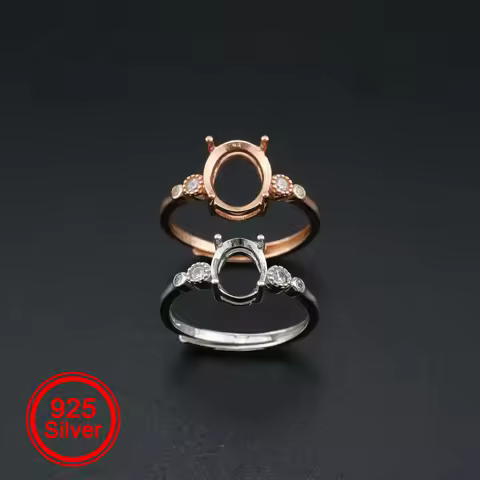 Oval Prong Ring Settings Blank Adjustable Simple Rose Gold Plated Solid 925 Sterling Silver DIY Bezel for Gemstone 1224044