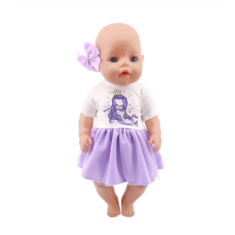 Roupas de boneca maiô roxo, saia estilingue, sapatos de gatinho para 18 Polegada menina americano & 43cm acessórios de boneca de bebê renascido, presente de geração