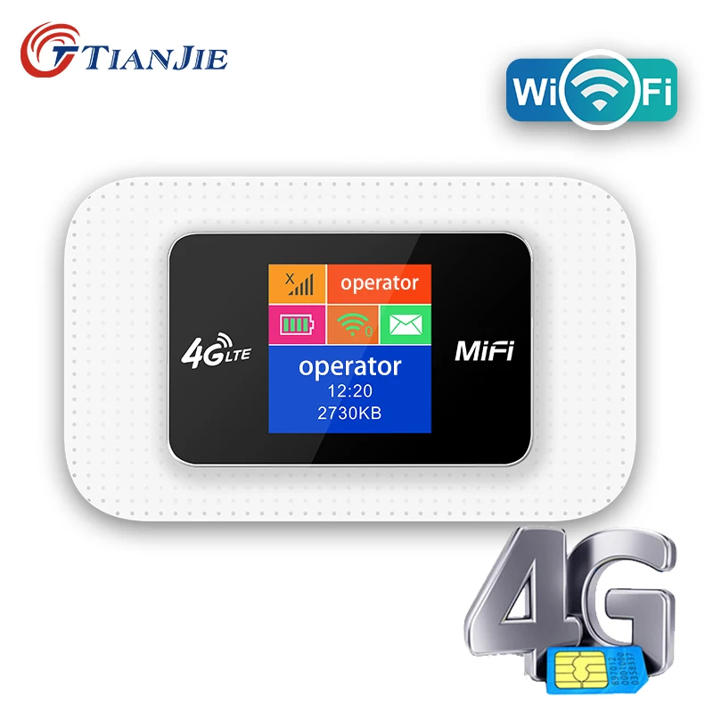 

TIANJIE 4G SIM Card WIFI Router Mobile Wi-Fi LTE 100Mbps Travel Partner Wireless Pocket Networt Hotspot Broadband 3G Mifi Modem