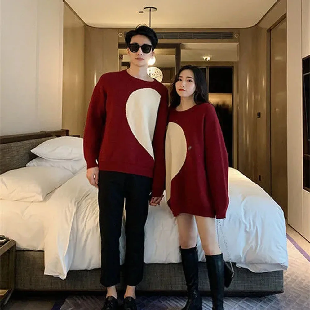 Lovers Wear 2021 Autumn And Winter New Vintage Lazy Wind Pullover Round Neck Jumpers Love Knit Sweater Mens Womens Cute Tops