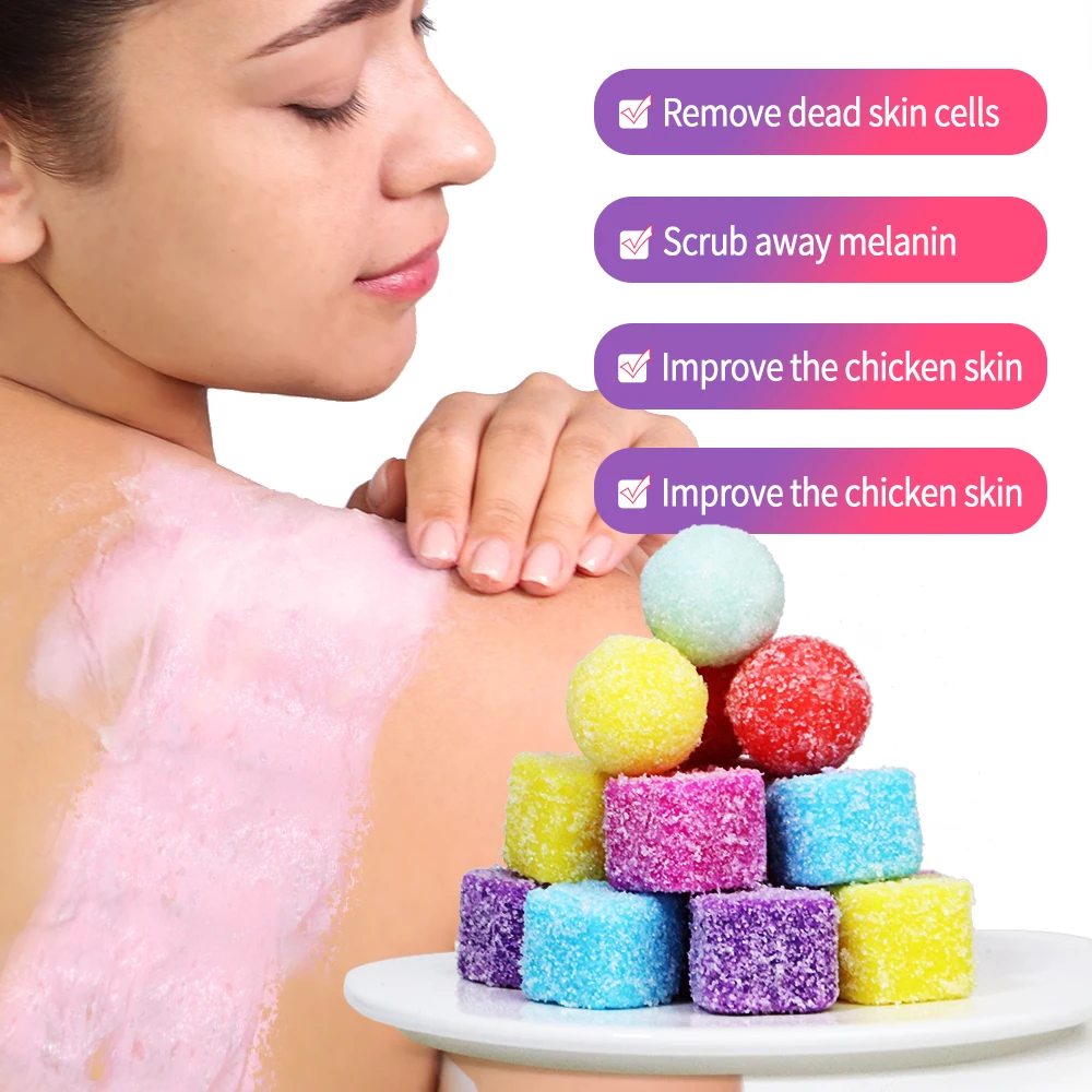 Sugar Cube Body Scrub Exfoliator Brighten Tone Removing Dead Skin Acne Improve Rough Bath Ball Candy Scrubs Wash Cleaning Whiten