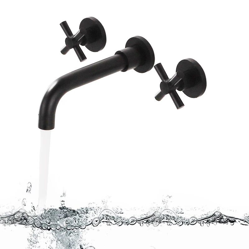 

AZOS Bathroom Faucet 2-Handle Wall Mounted Bathroom Sink Faucet with 360° Swivel Spout Solid Brass Brushed Gold/Black