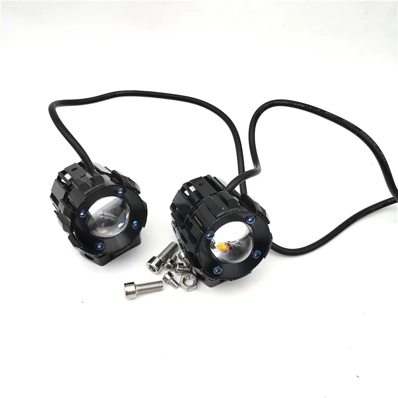 Pair 60W Aluminum Motorcycle Bike Headlight LED Yellow&White Spot Fog Lights Driving Lamp