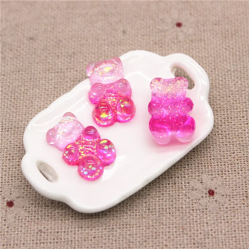 20pcs Kawaii Glitter Resin Bicolor Bear Simulation Candy Flatback Cabochon DIY Jewelry/Craft Decoration Accessories,11*17mm