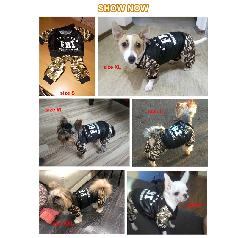 Dog Jacket Winter Warm Dog Clothes for Small Medium Dogs Thicken Puppy Jumpsuit Fashion Camouflage FBI Dog Coat Pet Costumes