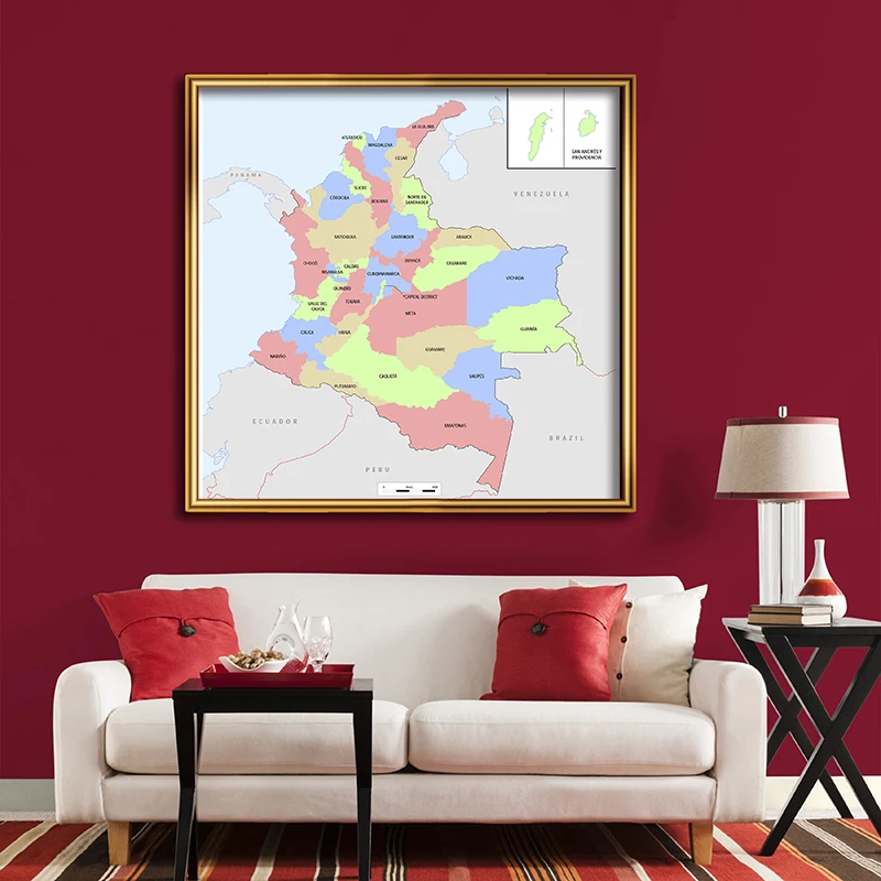 150 * 150 cm W Hiszpanii Mapa Kolumbii Włóknina Płótno Malarstwo Wall Art Plakat Pokój dzienny Dekoracja domu Dzieci Materiały do nauki