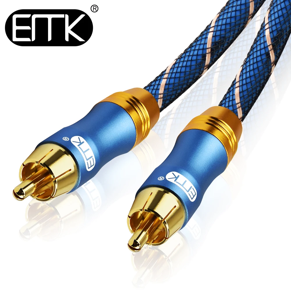 EMK Subwoofer kabel koncentryczny Audio kabel RCA RCA do RCA z męskiego na męskie 1m 3m 5m DVD głośnik wzmacniacz OD6.0 pleciony kabel z nylonu