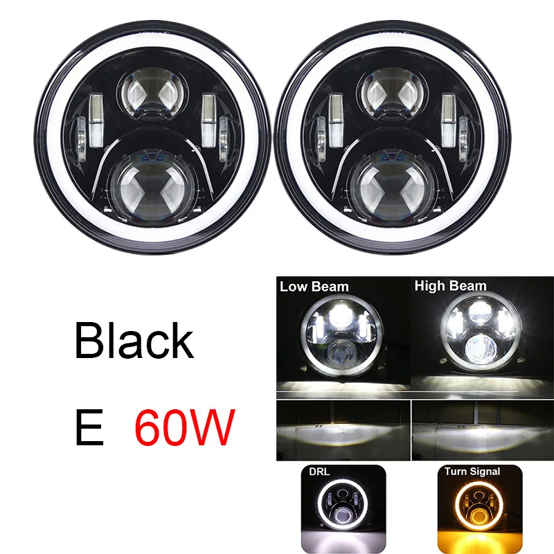 2pcs 7inch LED Headlight for Land Rover  Bulbs Amber White Halo Angle Eyes Led Headlamp 12v for Jeep Wrangler JK TJ LJ