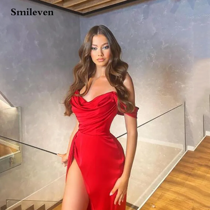 Smileven الساخن الوردي حورية البحر فستان سهرة قبالة الكتف عالية الجانب سبليت فساتين لحضور الحفلات الموسيقية وصول جديد فساتين المشاهير رداء حفلات