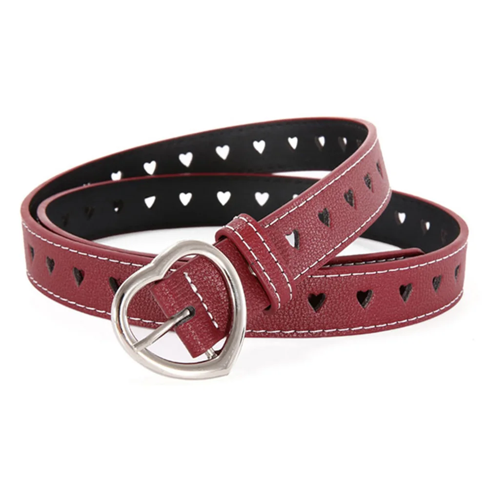 Retro Internet Celebrity Heart-shaped Leather Belts Buckle Metal Pink Colour Belt for Women 2.3cm Width Fashion Accessories