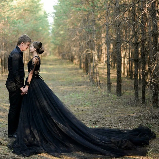 Dramatic Black Tulle Wedding Skirt with Long Train High Slit A Line Women  Maxi Skirt Court