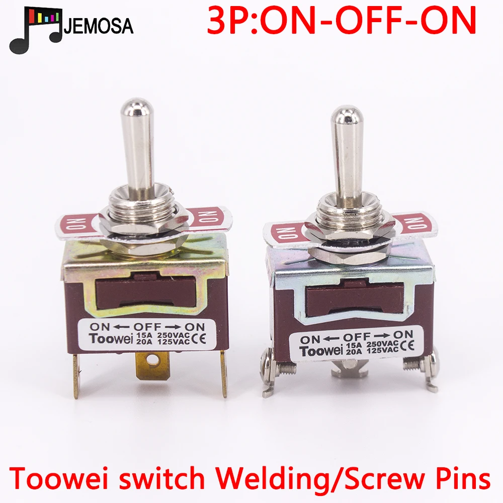 1PC AC Power Rocker Switch Toggle Switch Toowei 3pins ON-OFF-ON 15A 250V/ 20A 125V SPST/ Assembly hole 12mm/ Scraw Contact