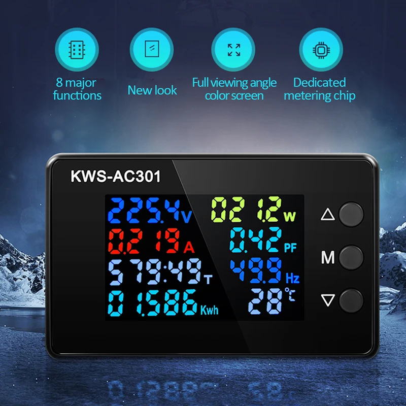 Woltomierz LED woltomierz cyfrowy AC watomierzy 50-300V 0-100A Ampermeter 8 w 1 licznik elektryczny dedykowany układ KWS-AC301