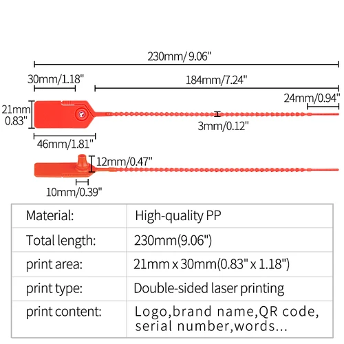 Imagen 2 del producto Sello de plástico personalizado para extintor de incendios, etiqueta de seguridad desechable con cuentas, brida para cables personalizada, logística, etiqueta para prendas de vestir, 230mm/ 9,1""