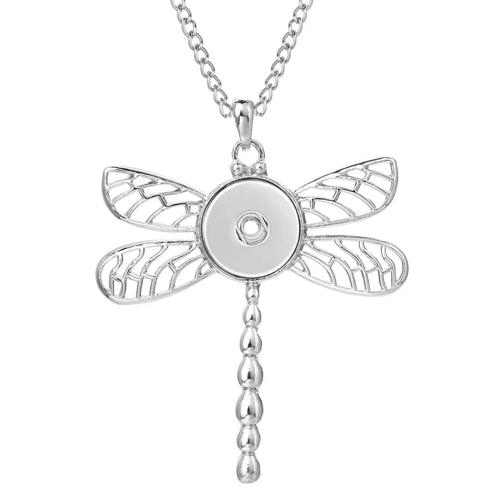 Fashion Snap Button Jewelry Necklaces Dragonfly Flower Charms Snap Necklace Fit DIY 20MM 18mm Snap Buttons Pendant Necklaces