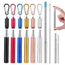 Reusable Stainless Steel Metal Telescopic Straw Collapsible Portable Travel Drinking Folding Straw Set with Cleaning Brush Case