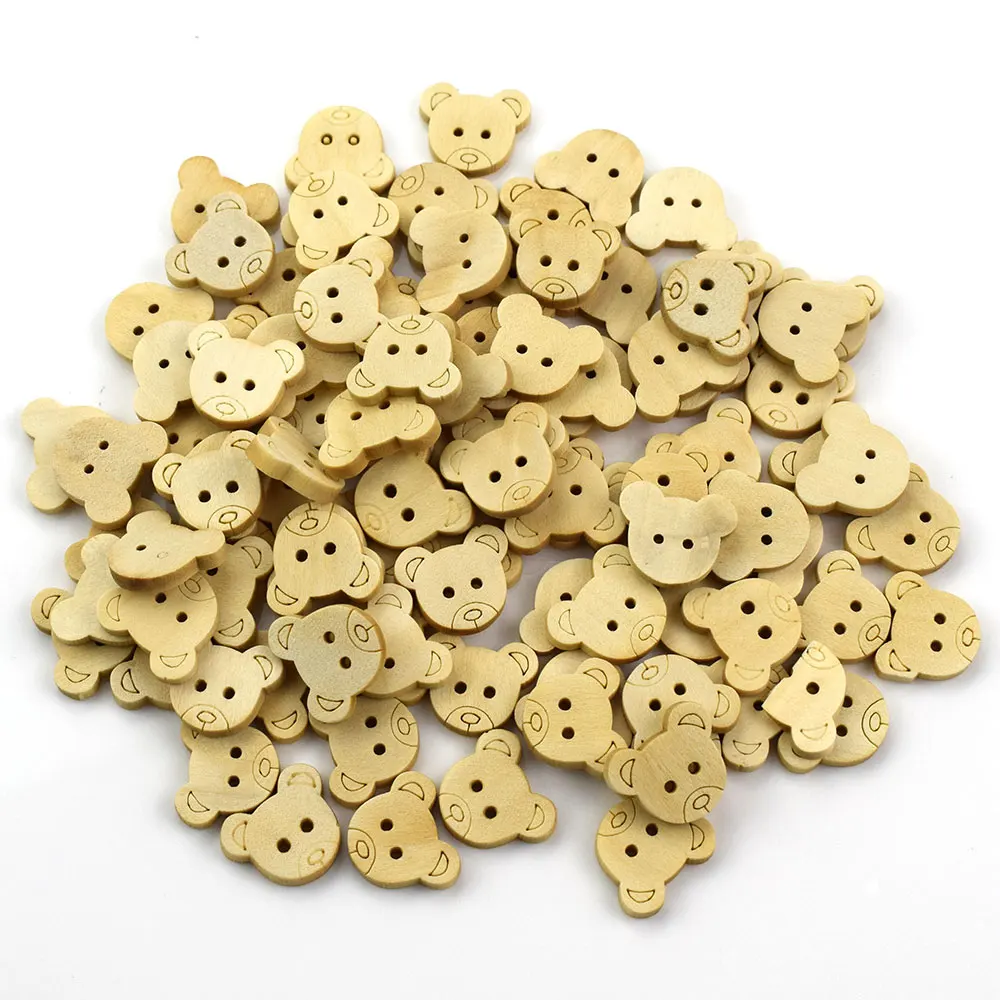 500PCS 2 Holes Button Teddy Bear Wood Buttons for Sewing Scrapbooking Craft Garment Accessories Sewing Fabric Wooden Buttons
