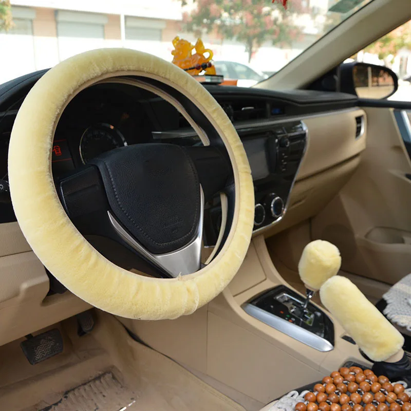 Funda de volante de coche para hombre y mujer, Protector de freno de mano de cambio de marchas, decoración cálida, cuello de felpa súper grueso,