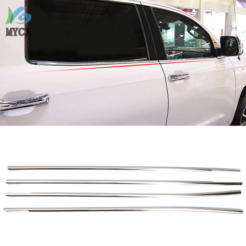 Fit For Toyota Tundra XK50 4-Door 2014-2019 Car Accessories Steel Chrome Car Window Trim Bottom Sill Cover 4pcs