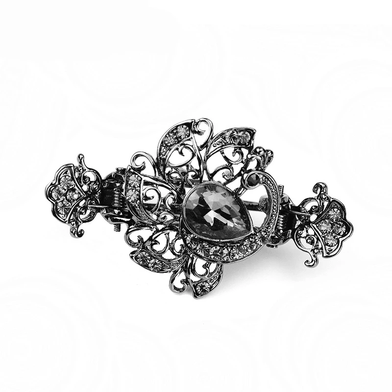 morkopela Vintage Crystal Hair Claw Crab Jewelry Flower Peacock Hair Clip Women Banquet Hairpin Accessories