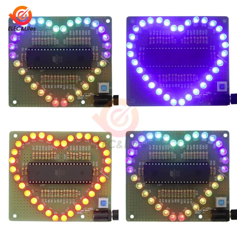 Colorful DIY Kit Flash Light Kits 32 LEDs Heart-Shaped Flashing Happy Birthday Music Gift Electronic Fun Parts