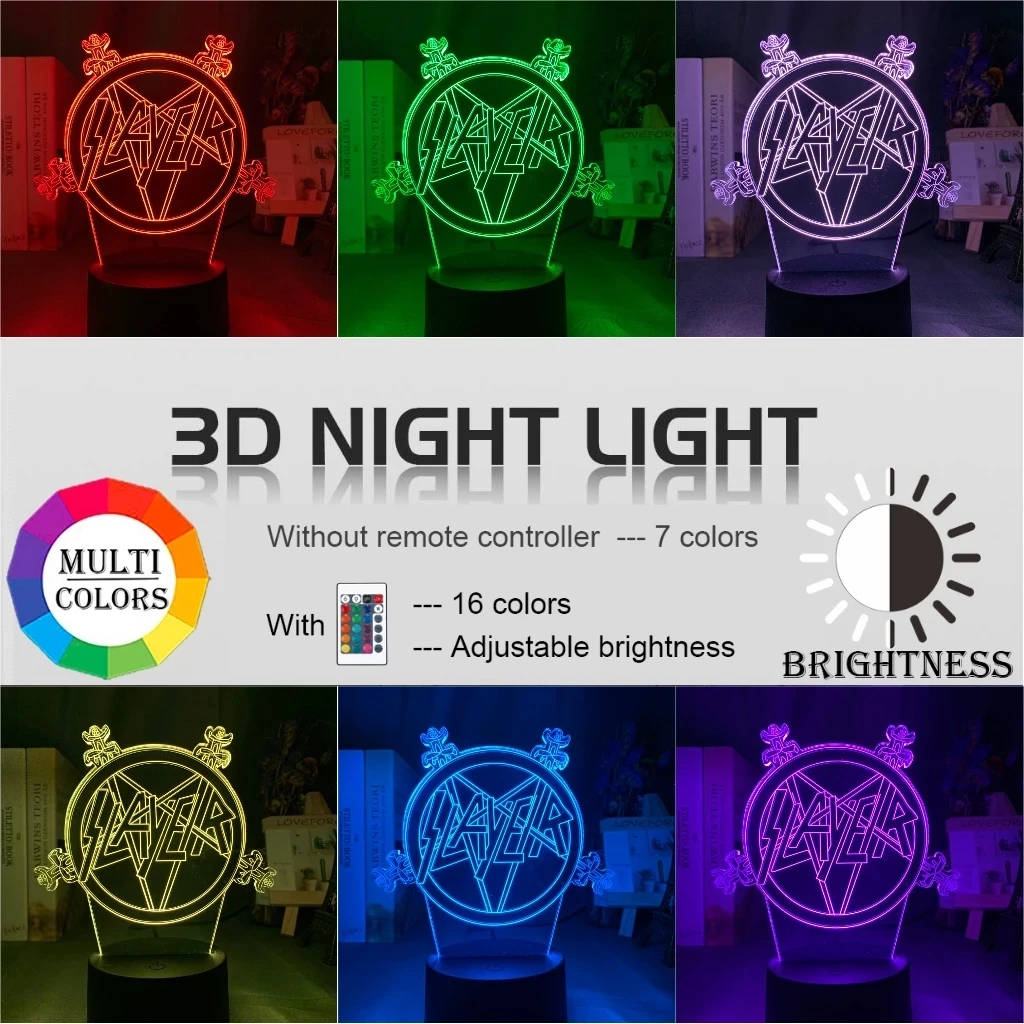 American Thrash Metal Band Slayer Logo Night Light Led Touch Sensor Color Changing Nightlight for Home Decor Event Prize Lamp