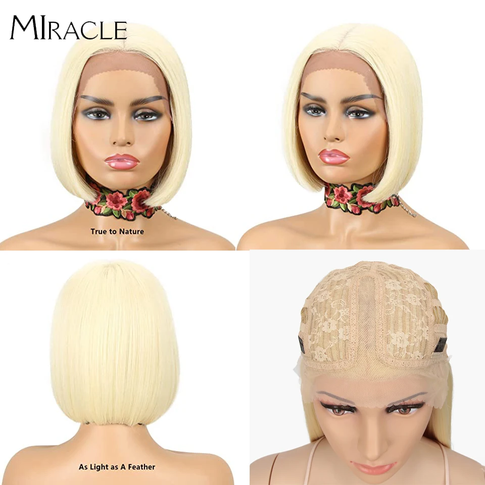 Miracle Bob Short Wig Synthetic Lace Wig Blonde #613 Ombre Short Bob Lace Wig For Women Lolita Cosplay Wigs Heat Resistant