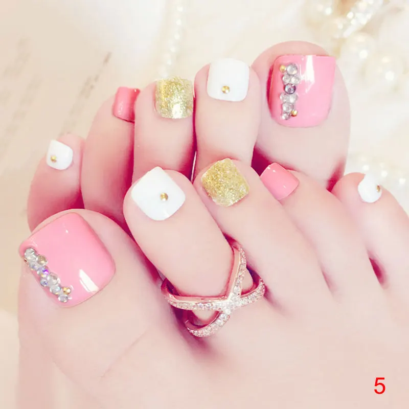 24 Pcs/set 3d Toe Fake Nails With Glue Foot Full Toes Nail Art Tips Lady Girl False Nails Nail Art Fake Nails Nail Sticker