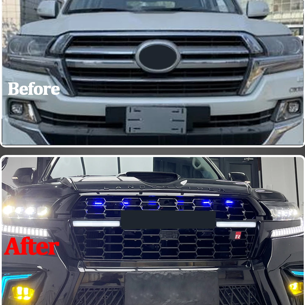 For Land Cruiser Grill 200 LC200 Upgrade To LC300 2016 2017 2018 2019 2020 Front Grill Racing Grills Bumper Grilles Cover Trim