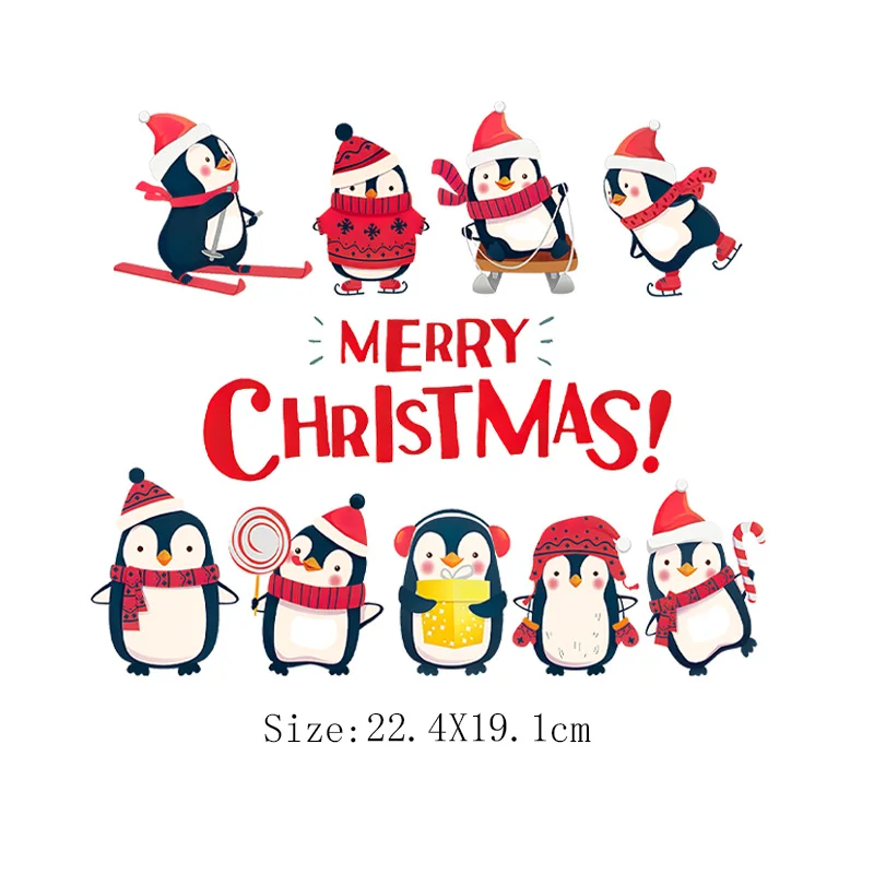 Christmas Patches Iron-On Transfers For Clothing Animal Penguin Stickers For Kids Thermotransfer For Clothes Patches For Jackets