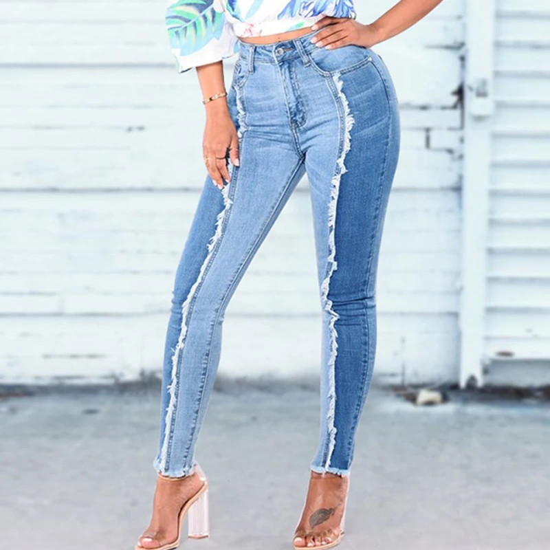 Stretchy Skinny Tassel Jeans Women Pencil Pants Capri Ladies Denim Trousers Push Up Jeggins Luxury Brand 4XL xxxxl 3xl Patchwork