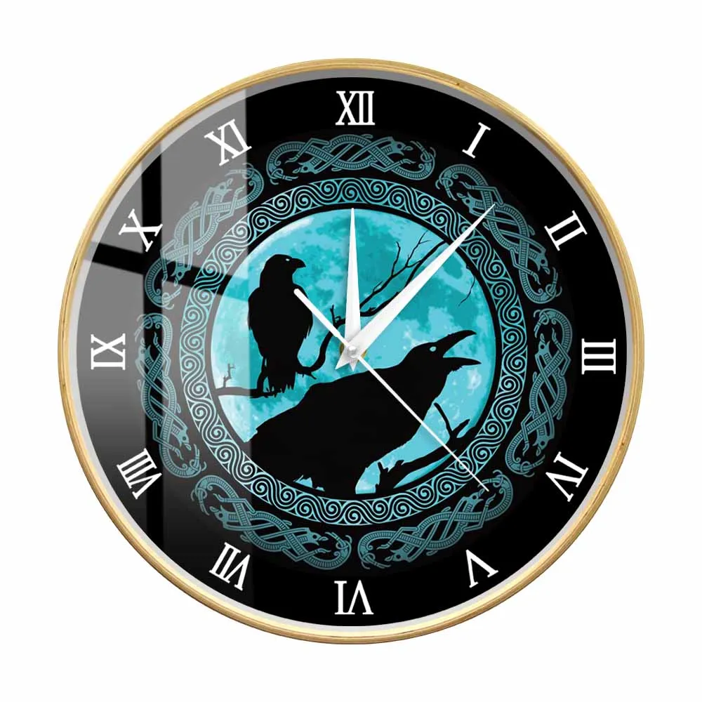 

Hugin Munin Odins Ravens Wooden Frame Rustic Clock Viking Norse Mythology Home Décor Watch Huginn and Muninn Midgard Timepieces