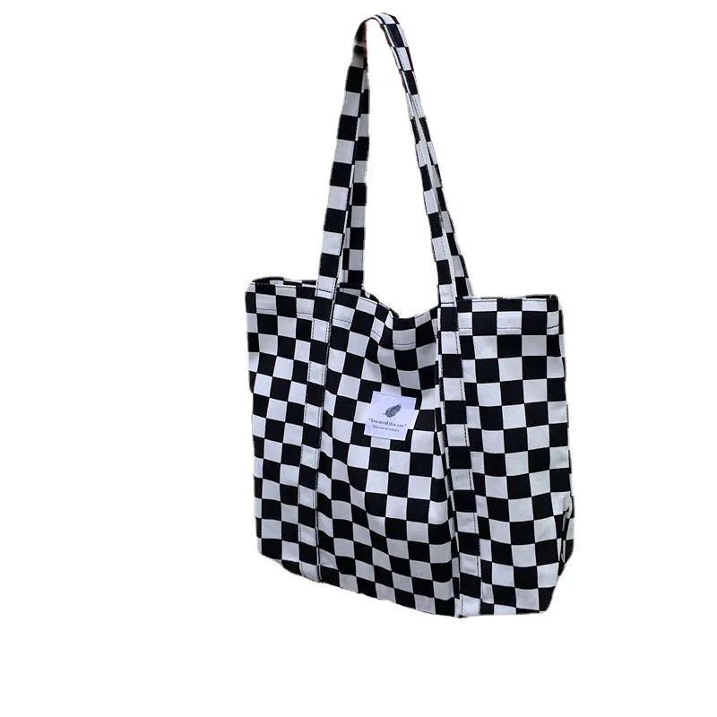 Canvas Checkerboard Bag For Women Casual Plaid Tote Shoulder Bags Leopard Print Large Handbags Female Travel Shopping School Bag