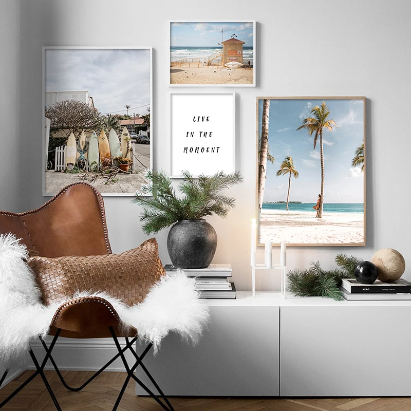 

Landscape Poster Nordic Canvas Art Painting Seaside Beach Coconut Tree Scenery Picture Wall Art Poster and Print for Home Decor