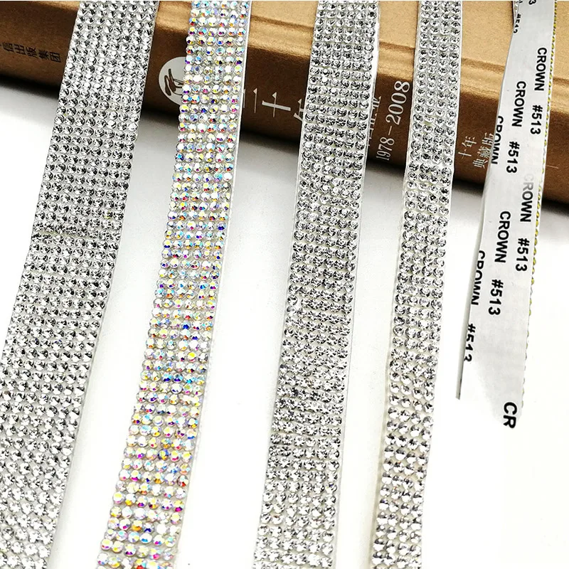 1 Yard Self-adhesive Rhinestones Glitter Decorations Rhinestone Chain Glass Beads Crystal Tape for Arts DIY Phone Sticker Ribbon