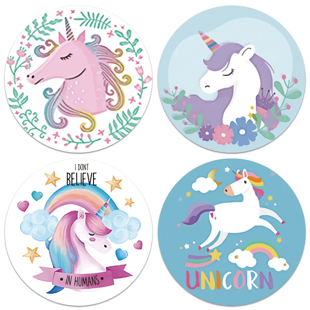 50-500pcs Cute Cartoon Unicorn Stickers 4 Designs 1\'\' Children Reward Label Encourage Motivational Reward Sticker for Kids